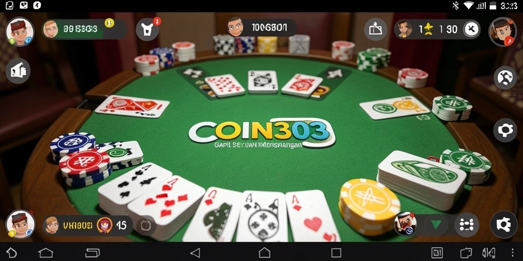 Screenshot gameplay COIN303 menampilkan suasana permainan Gaple yang seru.