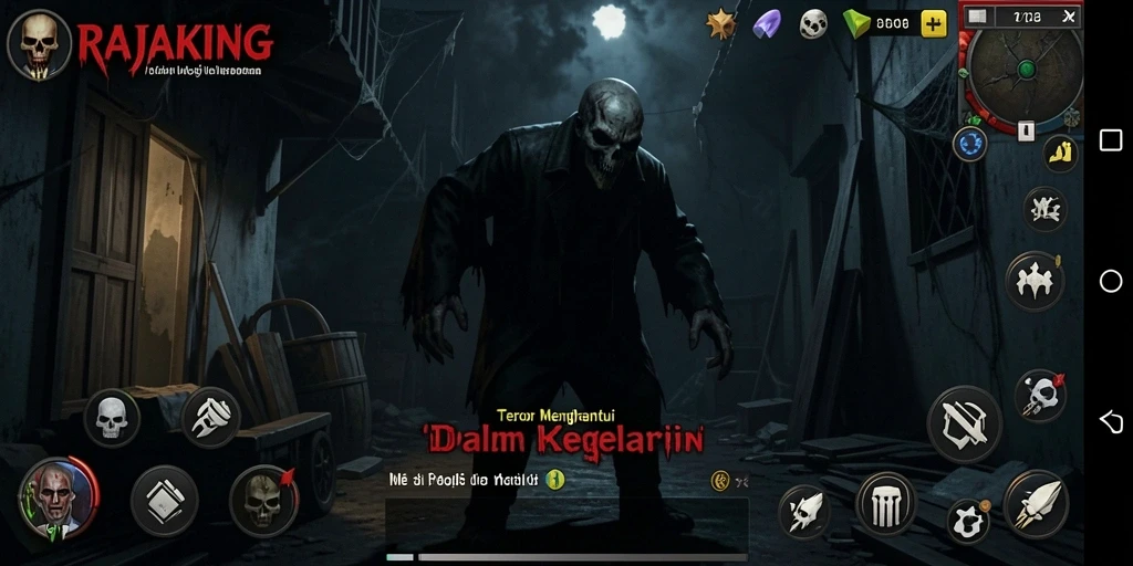 Tampilan menyeramkan dalam gameplay RAJAKING yang mengundang ketegangan.