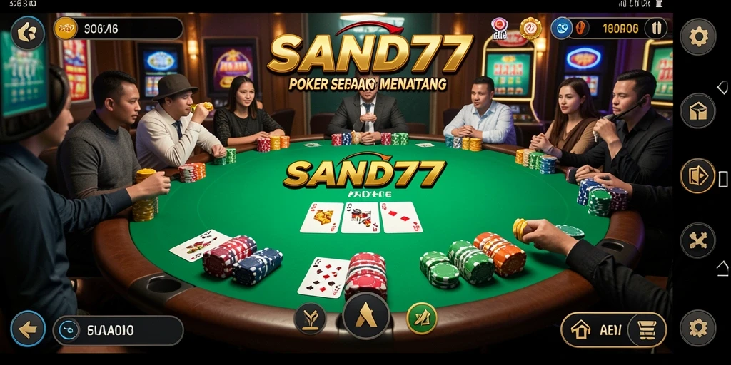 Screenshot gameplay SAND77 menunjukkan aksi poker yang intens dan seru.